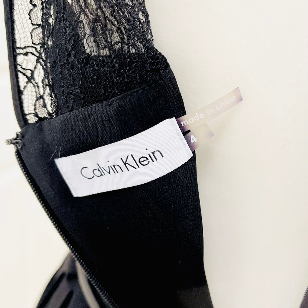 NWT Calvin Klein Black Lace belted classed LBD Dress - size 4 - Picture 6 of 9